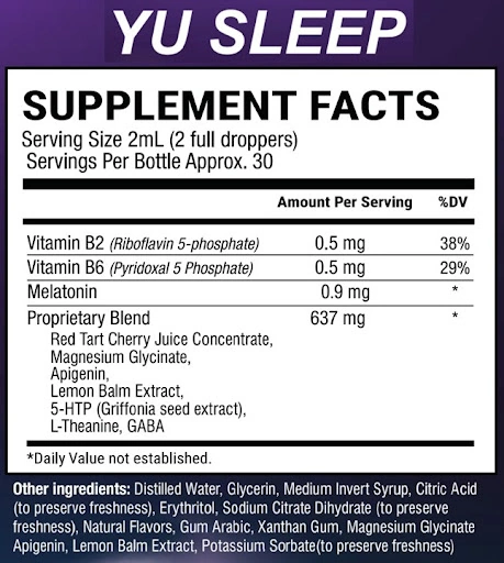 Melatonin — 0.9mg per serving on YuSleep supplement facts label